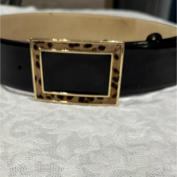 Oscar De La Renta Calf Hair Leopard Print Belt with Gold Buckle OSCAR DE LA RENTA Leather Belt Leopard Print Calf Hair XL  main image 2